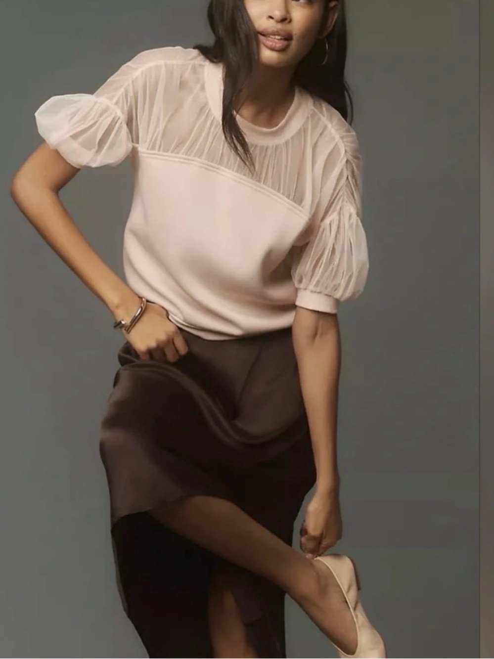 Anthropologie Maeve Sheer insert Pink Pullover Top